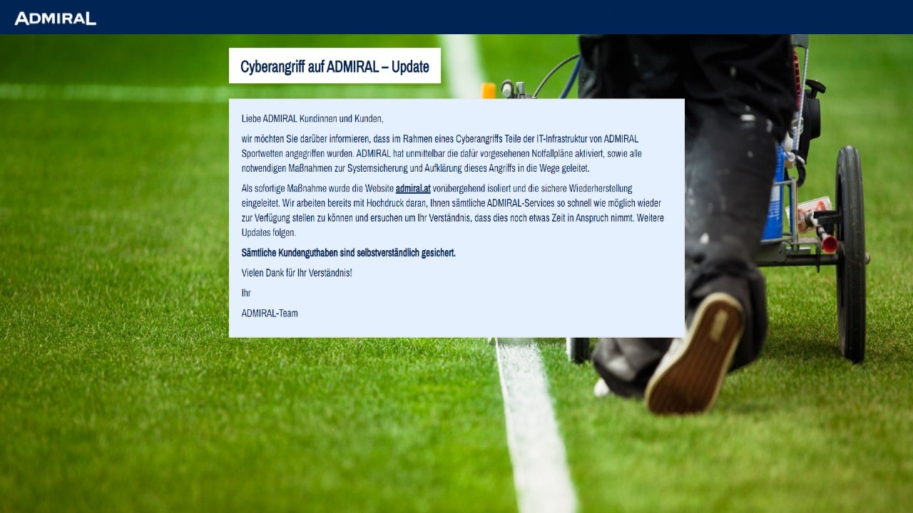 Novomatic Tochter Admiral von Hackangriff betroffen