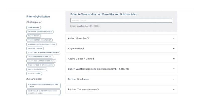 GGL hat eine interaktive Whitelist entwickelt.