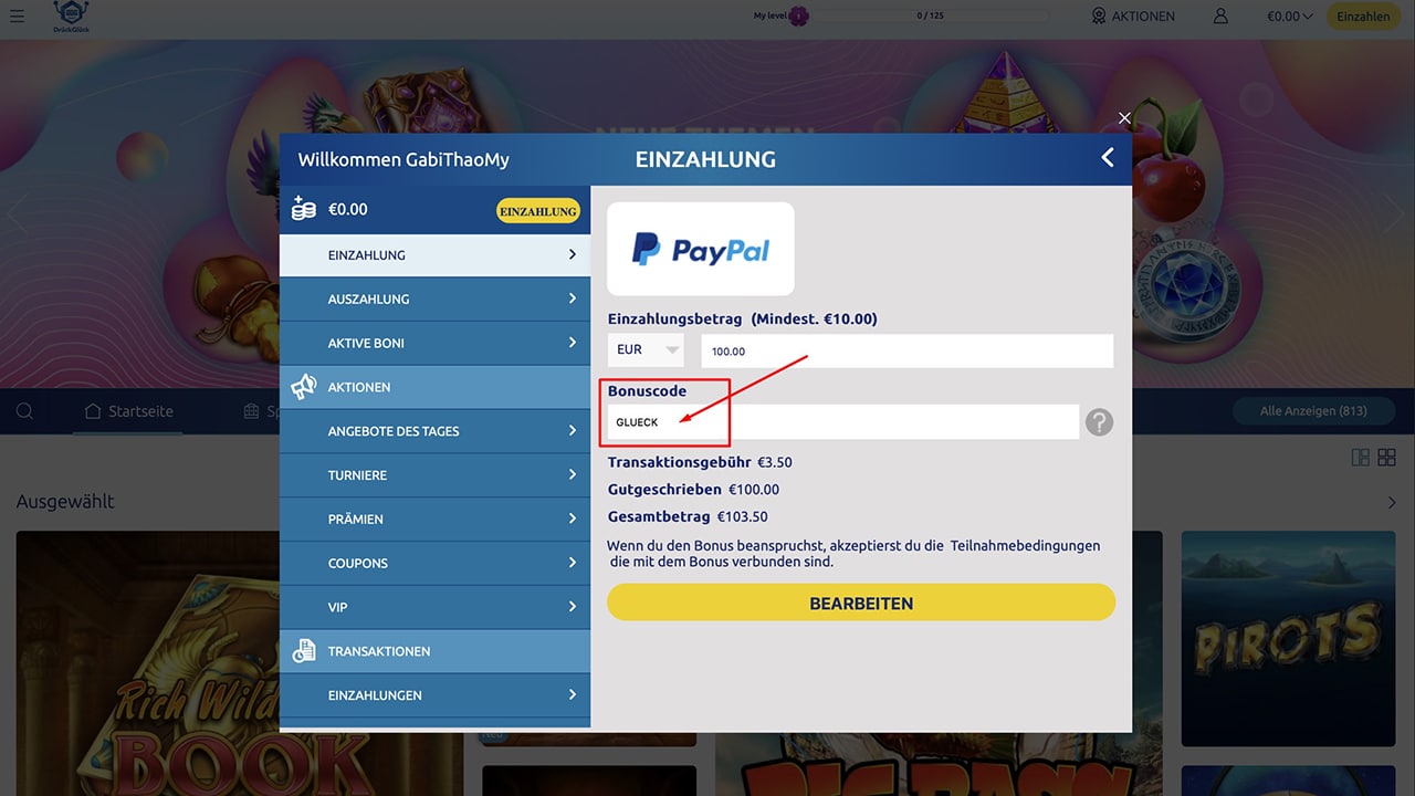 DrückGlück Bonus Code Free Spins