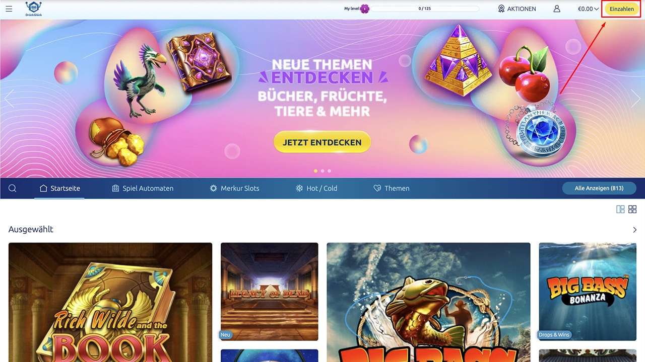 DrückGlück Freispiele bei Registrierung