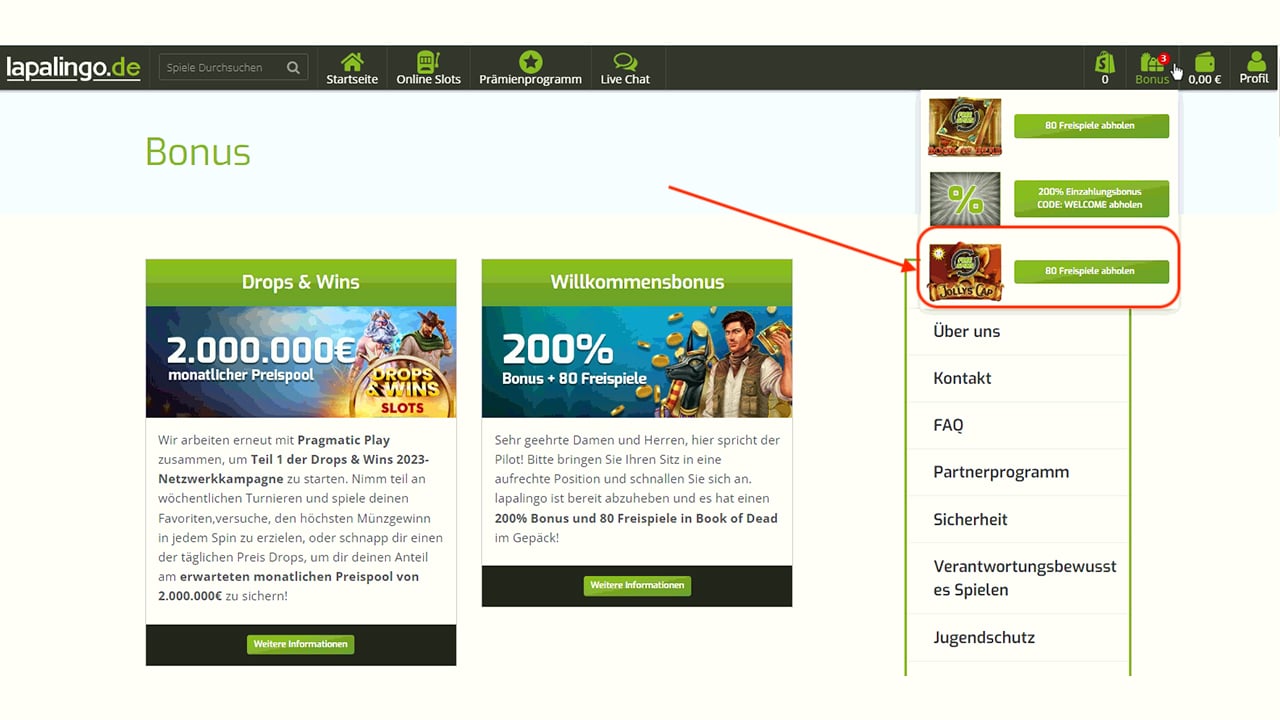 Lapalingo Freispiele ohne Einzahlung aktivieren